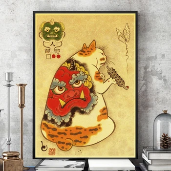 Derliaus Japonų Samurajus Sienos Plakatas | Sienų lipdukai, katė formos tatuiruotė spausdinti tapyba ant sienos kambarį namo apdaila